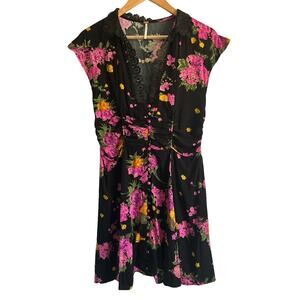 Free People Women’s Size 4 Boho Alora Floral Lace Collared Cap Sleeve Mini Dress